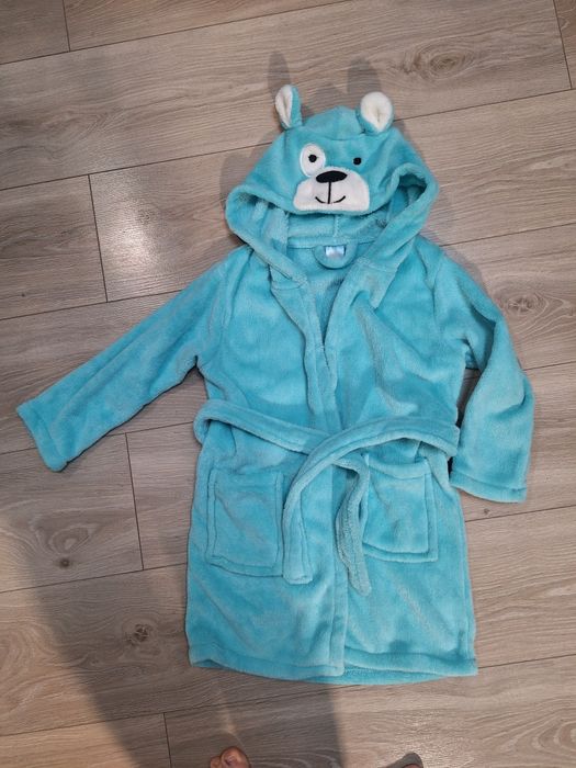 Szlafrok 110/116 niebieski z paskiem stan bdb