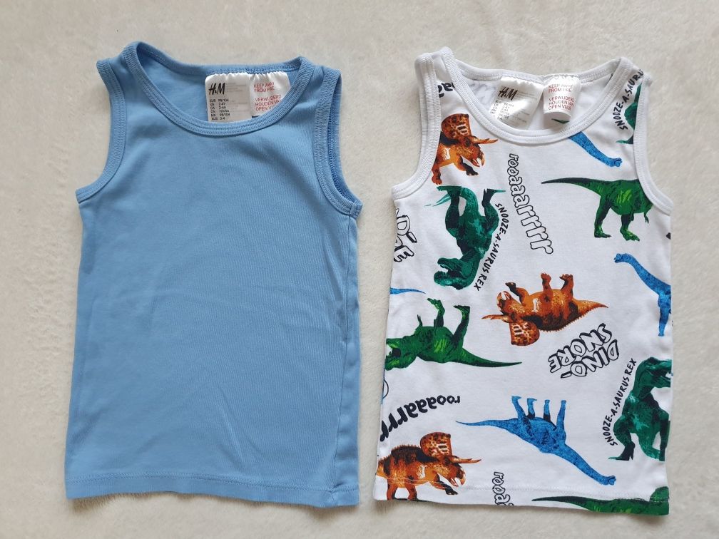 bluzki bez rękawów na ramiączka 98/104 h&m podkoszulki koszulki dinoza