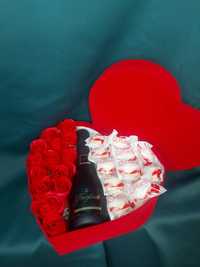 Walentynki serce welur prezent mydlane róże czerwone wieczne