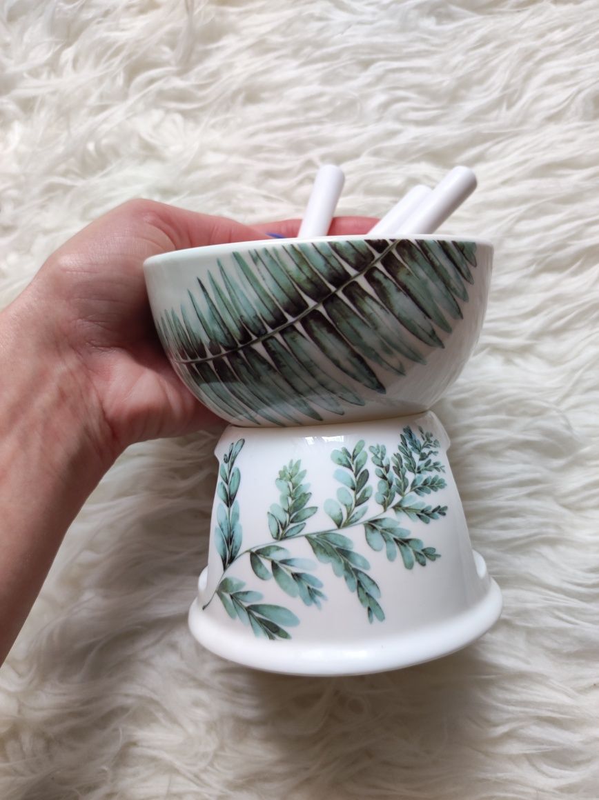 SMUKEE porcelanowy zestaw do fondue z podgrzewaczem na tealighty