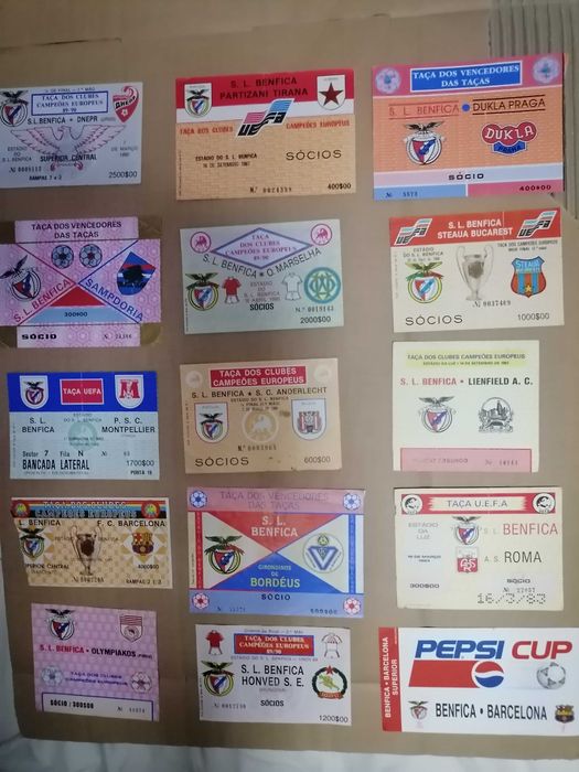 Bilhetes BENFICA Provas UEFA Anos 80's e 90's