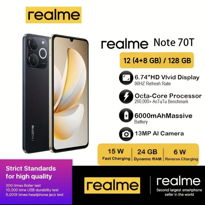 НОВИЙ! Realme Note 70T 12(4+8)/256 Gb Екран 90 Гц Android 15 Global EU