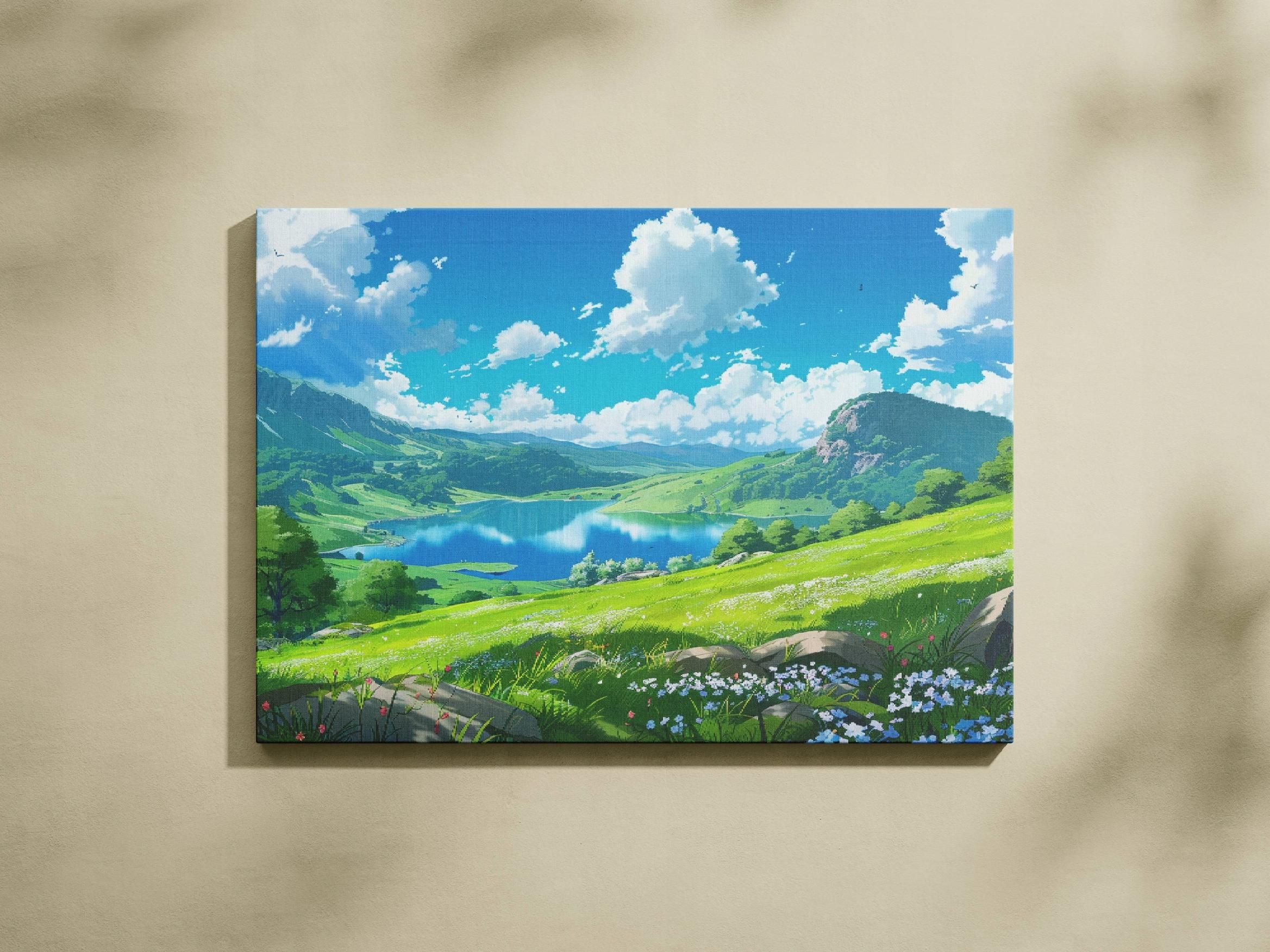 Malowniczy obraz na płótnie "Łąka nad jeziorem" 120x80 cm