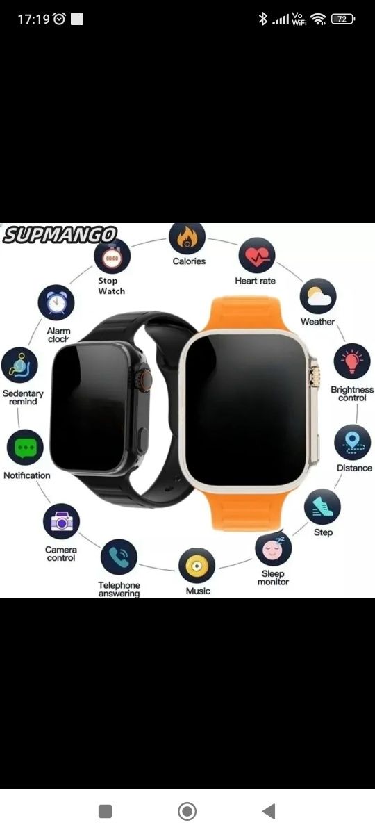 C800 Smartwatch zegarek Orange pomarańczowy waflowy