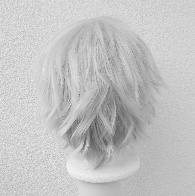 Szara krótka męska peruka z grzywką szary krótki męski wig cosplay