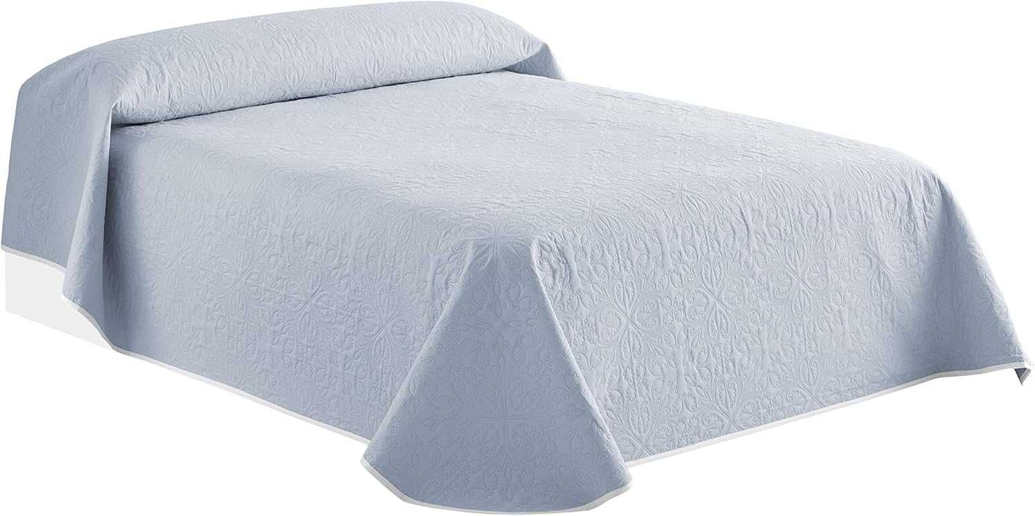 Easycosy – Pikowana narzuta na łóżko 240x270 cm, biały/jasnoniebieski
