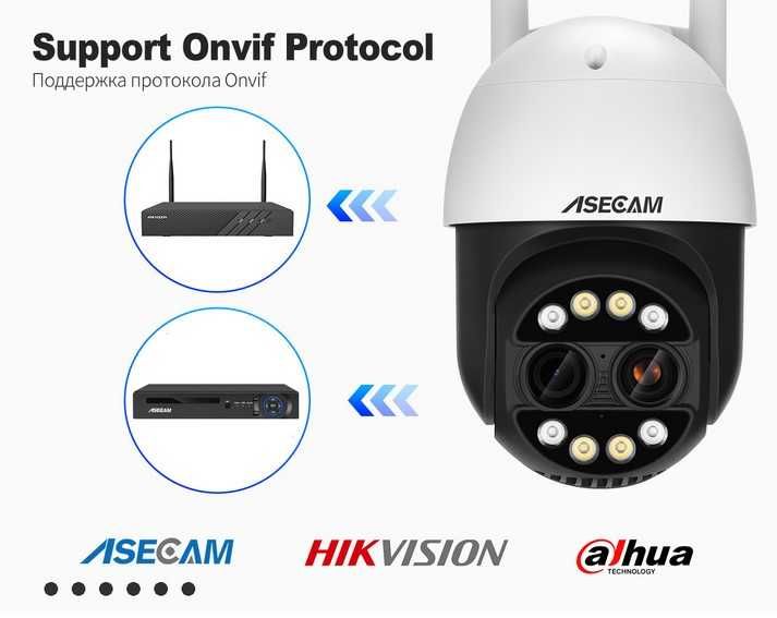 Беспроводная уличная бинокулярная WiFi камера PTZ  8mp ASECAM