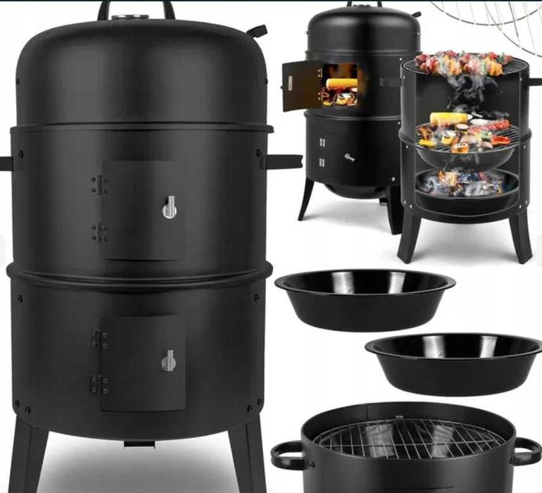 Коптильня 3-в-1 на дровах вуглях з термометром