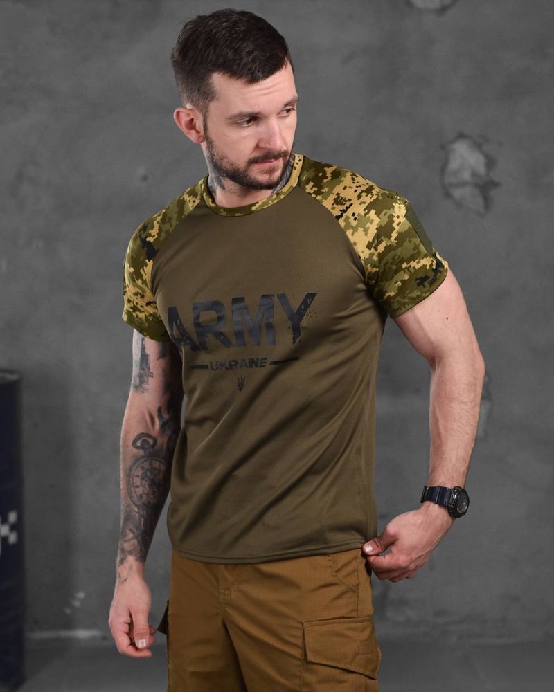 Футболка тактична з принтом, Армійська футболка зі вставками