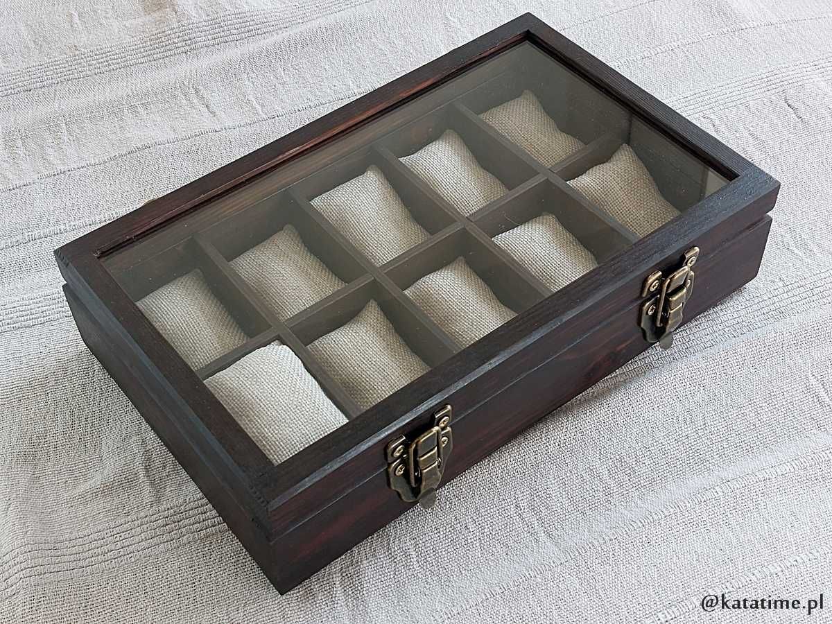 SKRZYNECZKA kasetka pudełko na 10 zegarków drewniana robiona ręcznie
