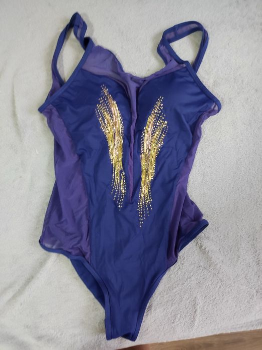 Купальник цільний синій з золотими вставками