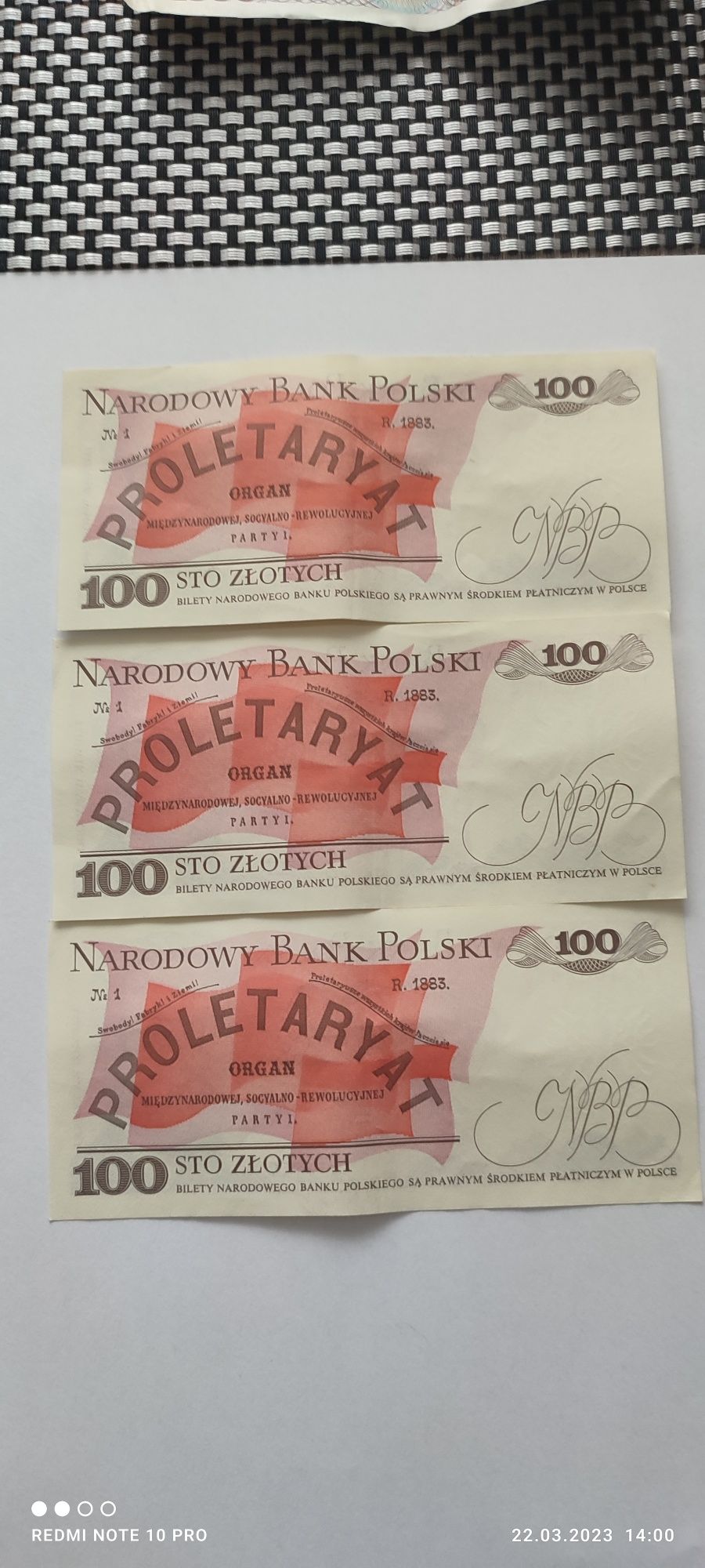 Banknoty 100 złotych PRL - SERIA 3 sztuki