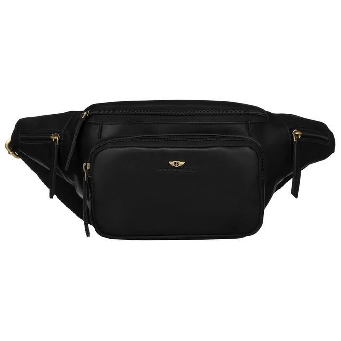 skórzana, czarna nerka męska z kieszeniami i etui na klucze - peterson