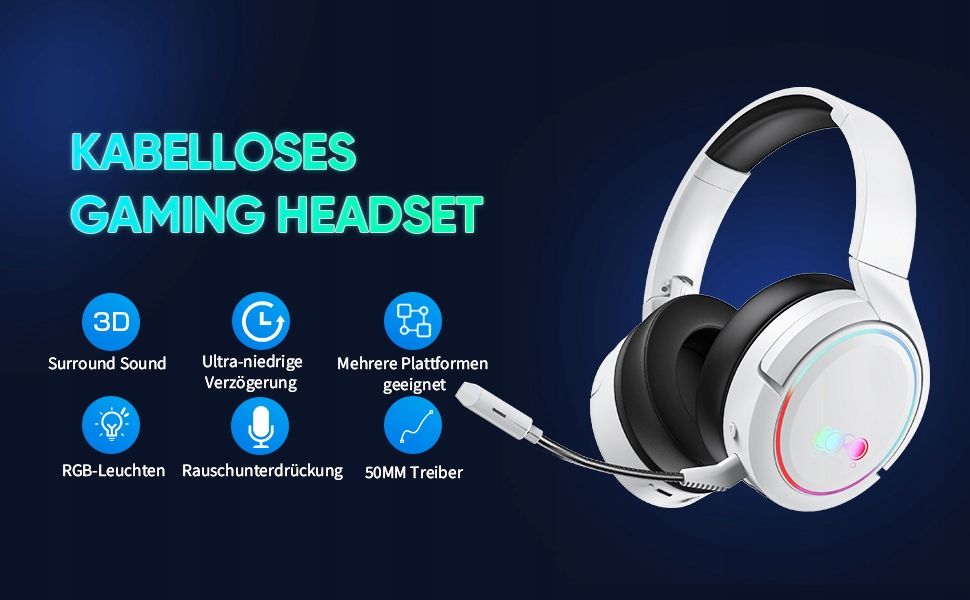 Słuchawki bezprzewodowe nauszne PC Gamingowe Białe