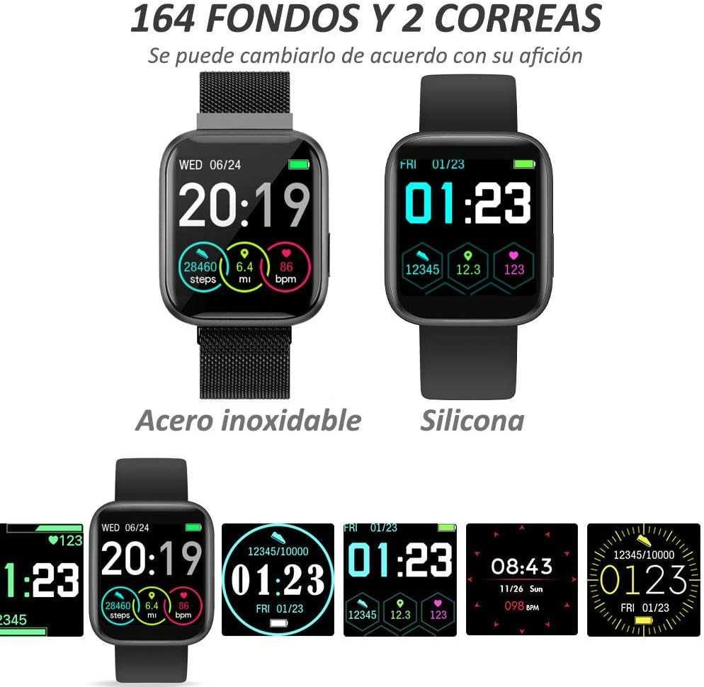 Inteligentny zegarek sportowy krokomierz iOS Android czarny