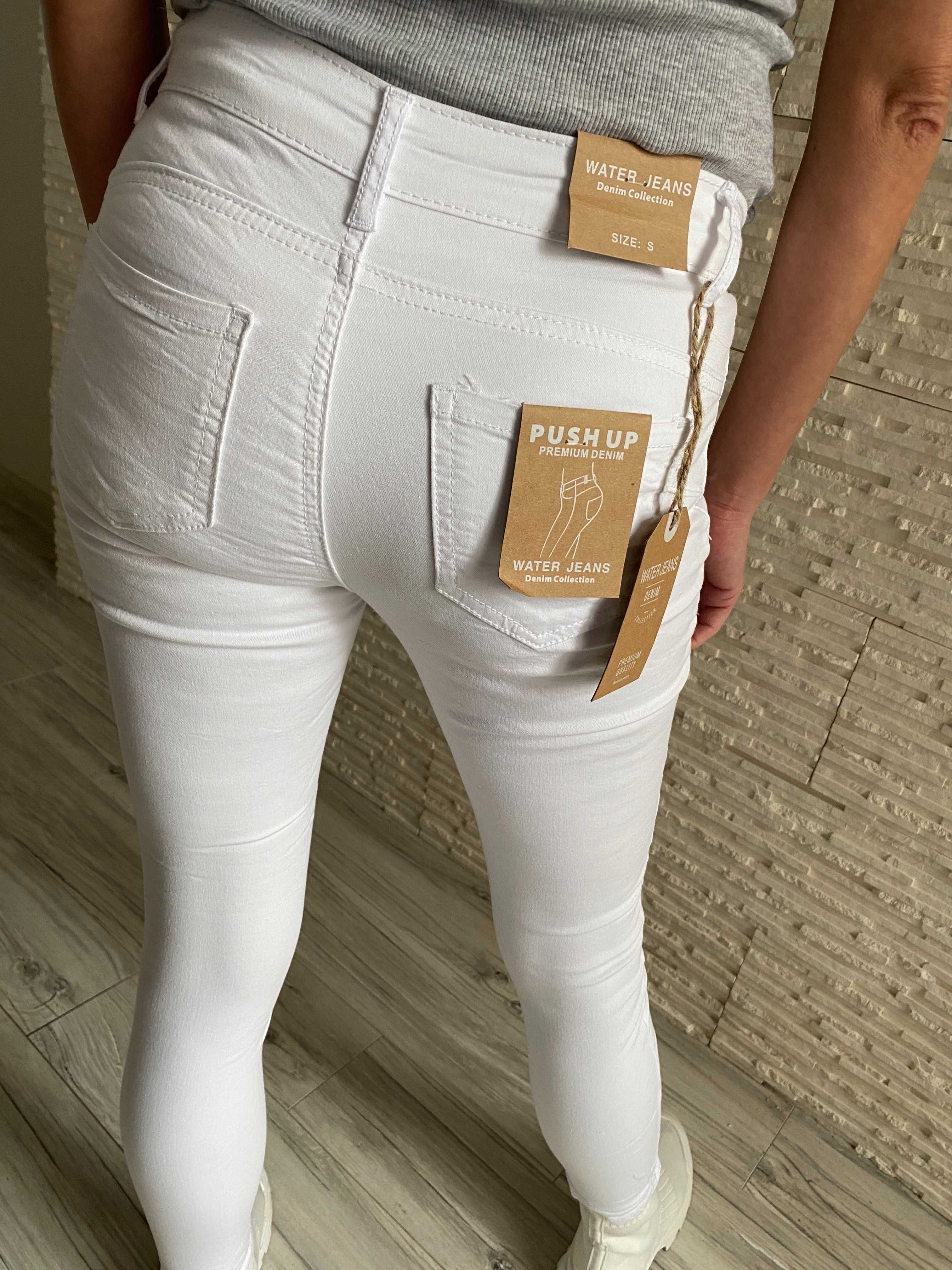 Water jeans nowe ultra miękkie rurki - białe push up S