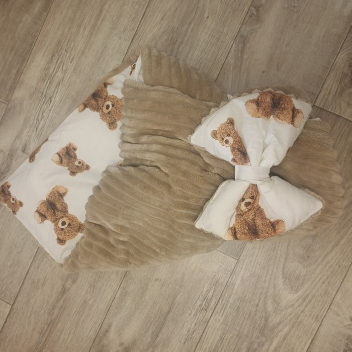 Теплый плед-конверт со съемным синтепоном и бантом 90 х 80 см Мишки