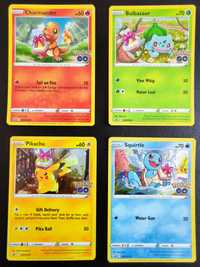 Cartas Pokémon GO (Pikachu, Charmander, Squirtle e Bulbasaur)