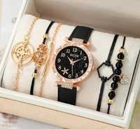 Czarny elegancki damski zegarek wraz z bransoletkami