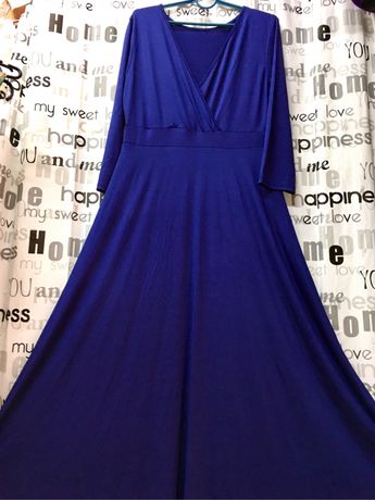 Платье длинное макси в пол, трикотажное, синее,XXXL размер
