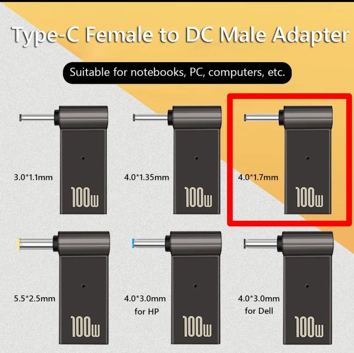 Перехідник (адаптер) до ноутбука PD 100W USB Type-C (4.0 * 1.7мм.)