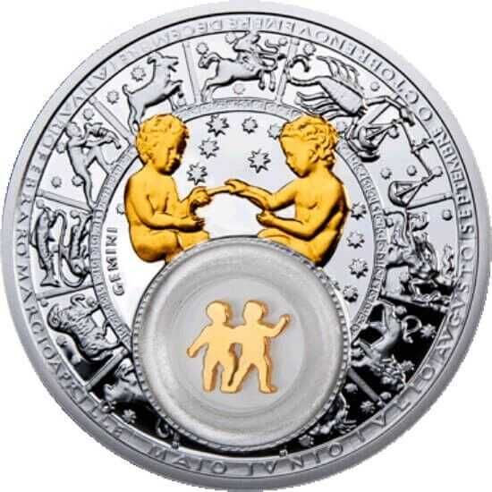 Srebrna moneta Bliźnięta -Zodiak UNC 20 rubli Białoruś 2013