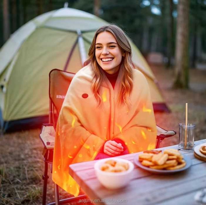 Флисовое электроодеяло пончо з подогревом от USB