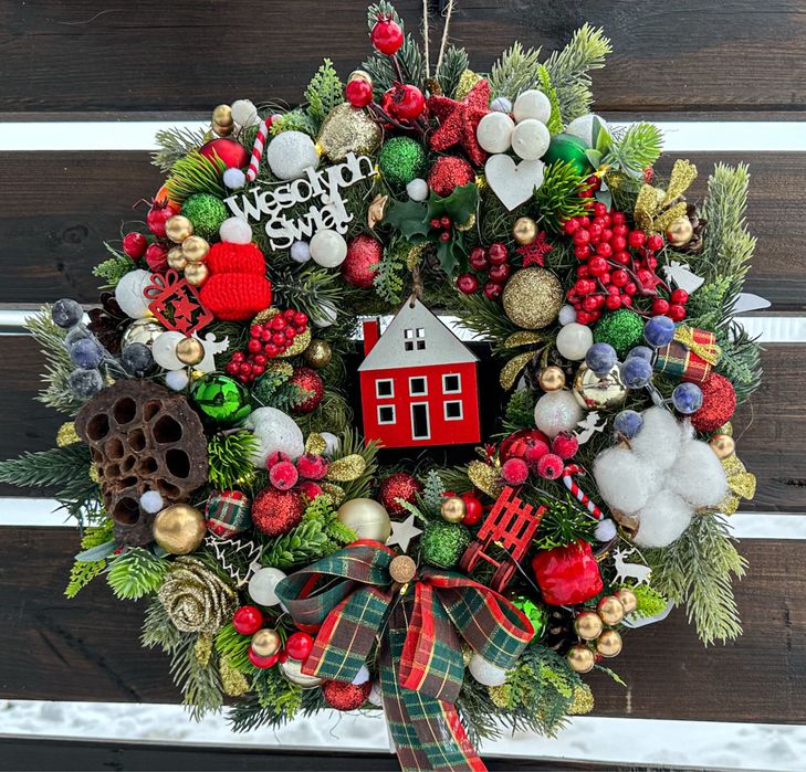 Wianek na drzwi świąteczny 36 cm z lampkami Led stroik 122435