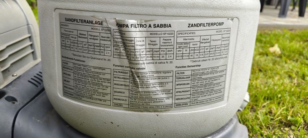Pompa piaskowa INTEX SF15220 cały zestaw. Zbiornik 18 kg.