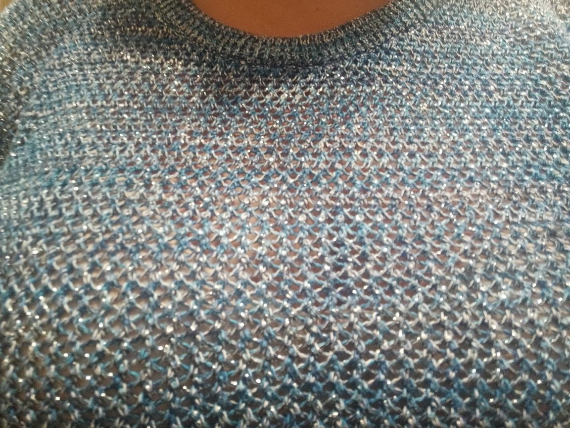 Ażurowy sweterek sweter srebrna nitka 36 38 M S Esprit