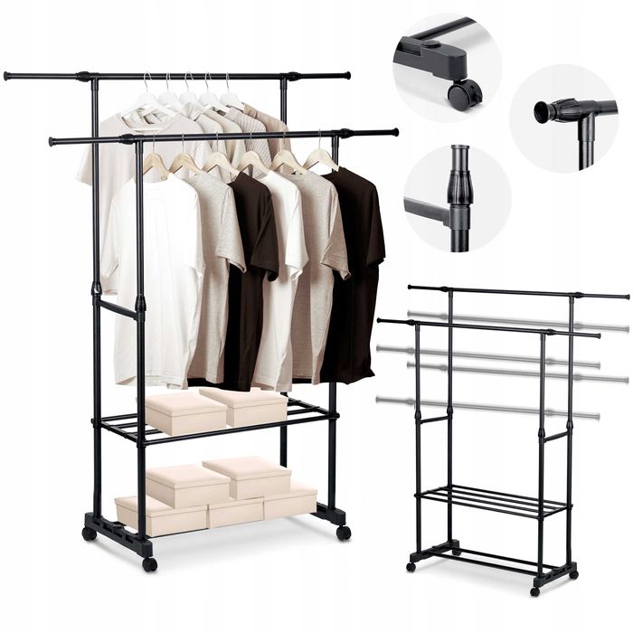 Wieszak stojący - Massido 2 półki teleskopowy czarny