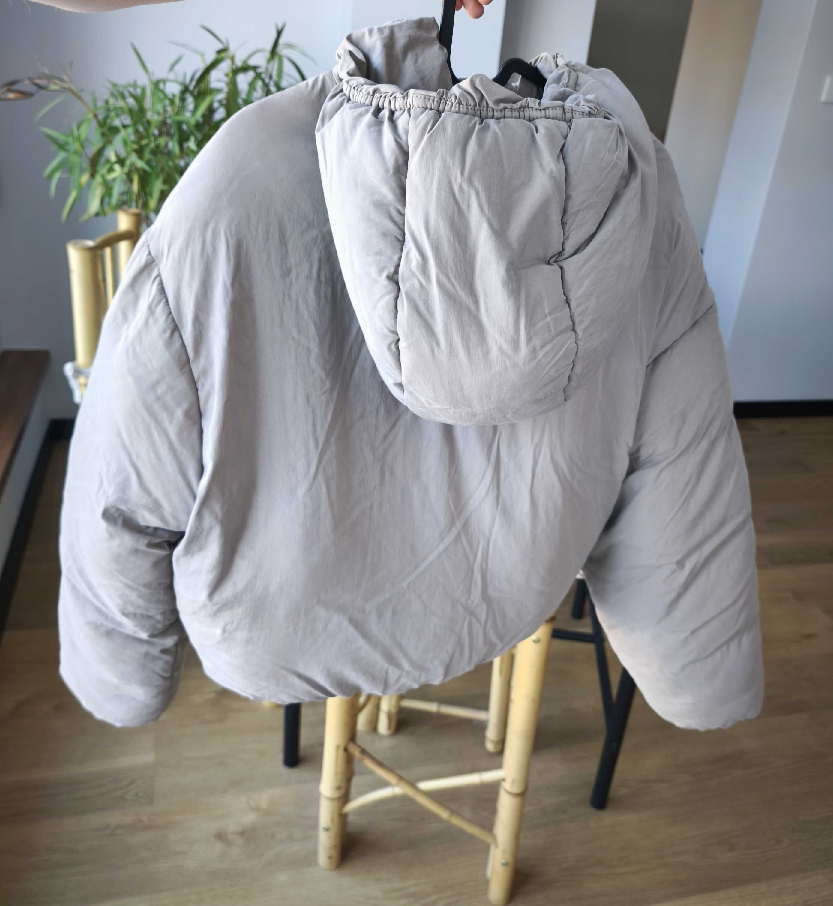 Pikowana kurtka puffer Zara Z3D szara krótka oversize zimowa