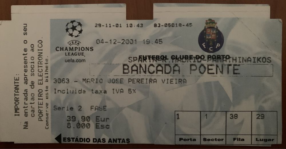 Bilhetes Europeus FC Porto 1990’s 2000’s