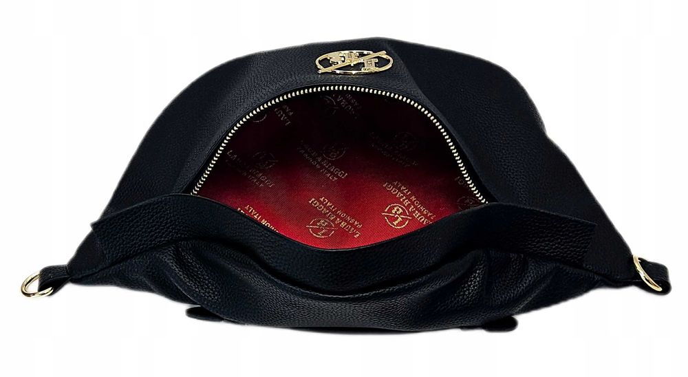 Laura Biaggi Nerka Damska Saszetka Skórzana Czarna Połysk Logo