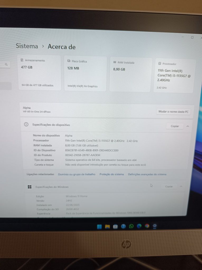 PC HP all in one 24" I5.