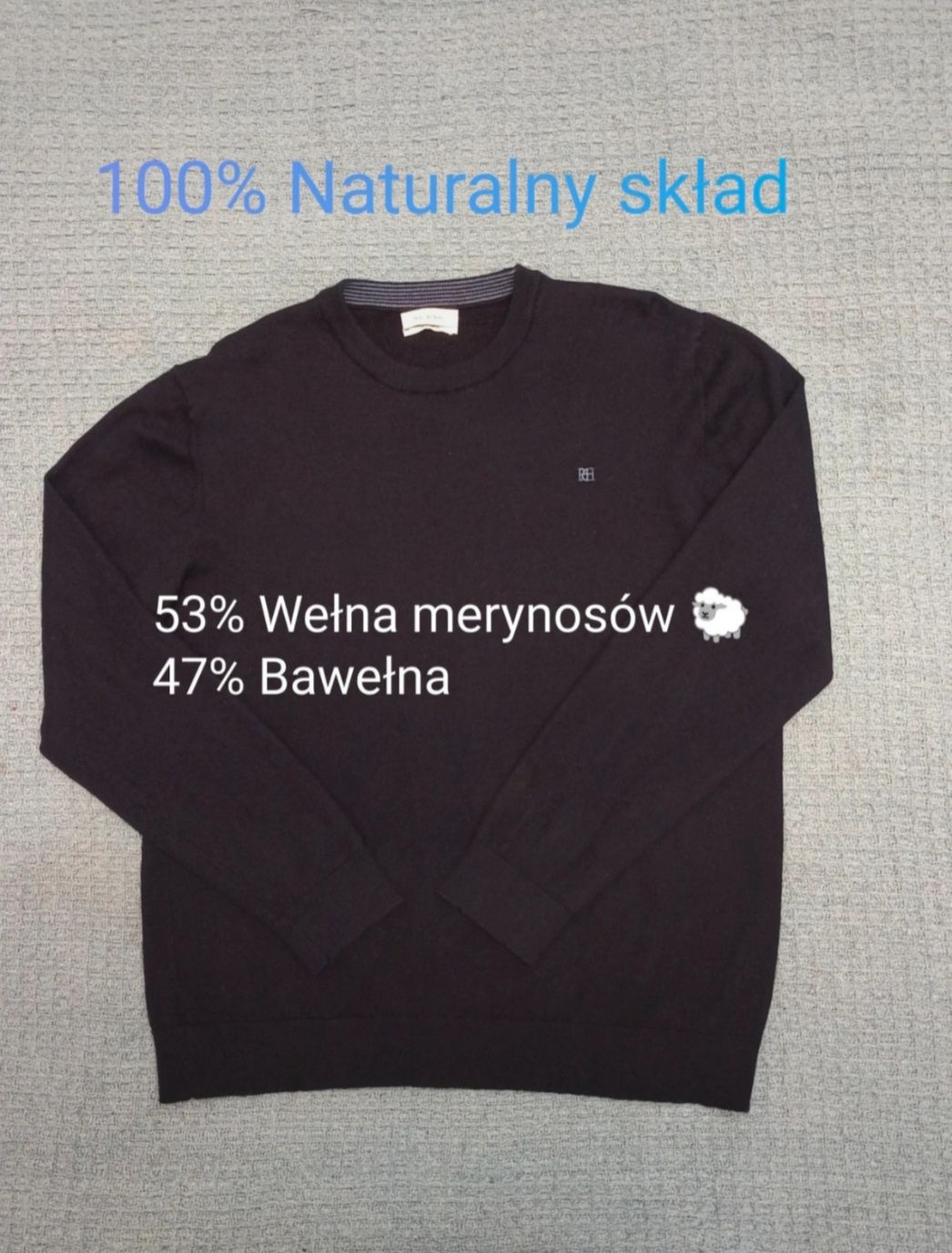 Granatowy sweter męski Merino i bawełna Pedro del Hierro ciepły miły