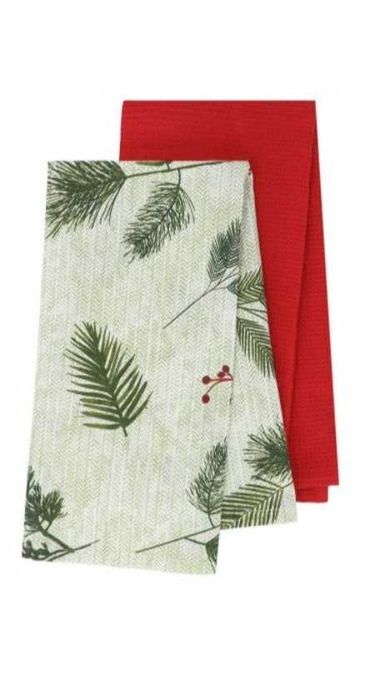 Ścierki kuchenne z motywem roślinnym zimowym jodła zielone czerwone