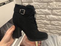 Buty kozaki zamszowe skóra skórzane na obcasie 38