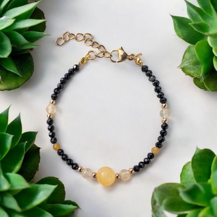 Elegancka bransoletka czarny turmalin cytryn ochrona bogactwo