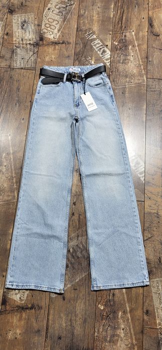Ami jeansy szerokie nogawki wysoki stan jasny jeans premium pasek S