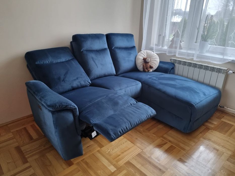 Narożnik z funkcją relaksu granatowy MANNE lewy jak NOWY, Agata Meble