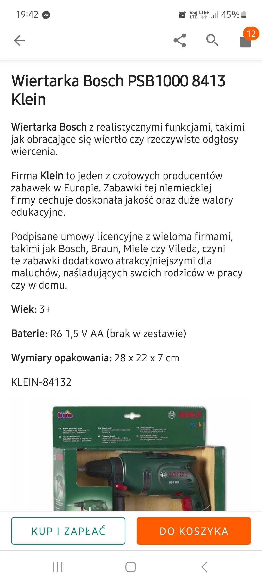 Wiertarka dla dzieci Bosch