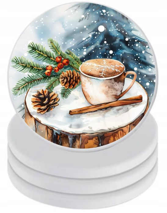 Podkładki ceramiczne pod Kubek x4 Świąteczny vibe z choinką