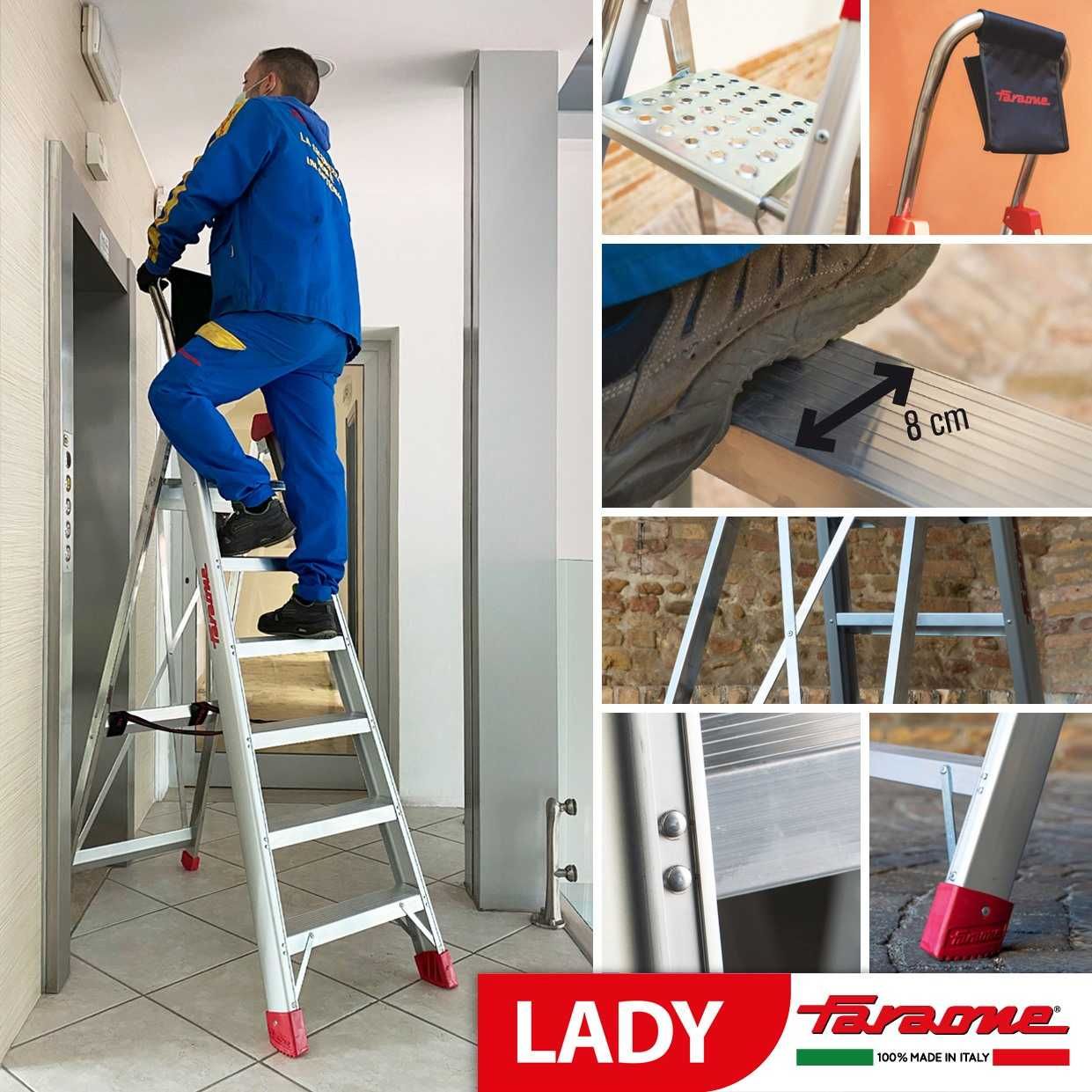 Drabina producent Faraone profesjonalna aluminiowa składana LADY DOMUS