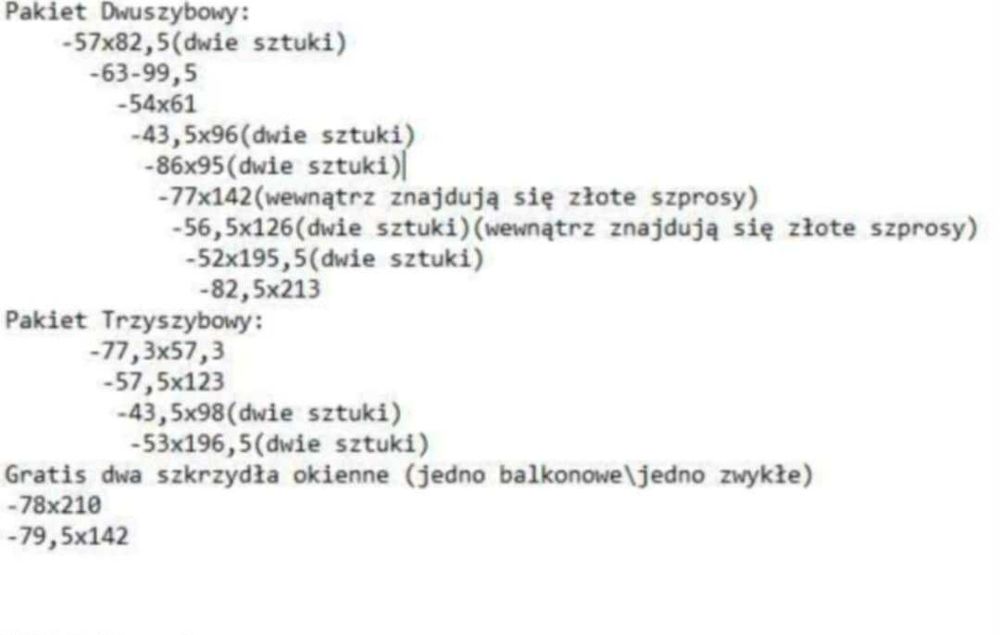 Pakiety Szybowe(trzyszybowe\dwuszybowe)(19 sztuk)+2 skrzydła okienne