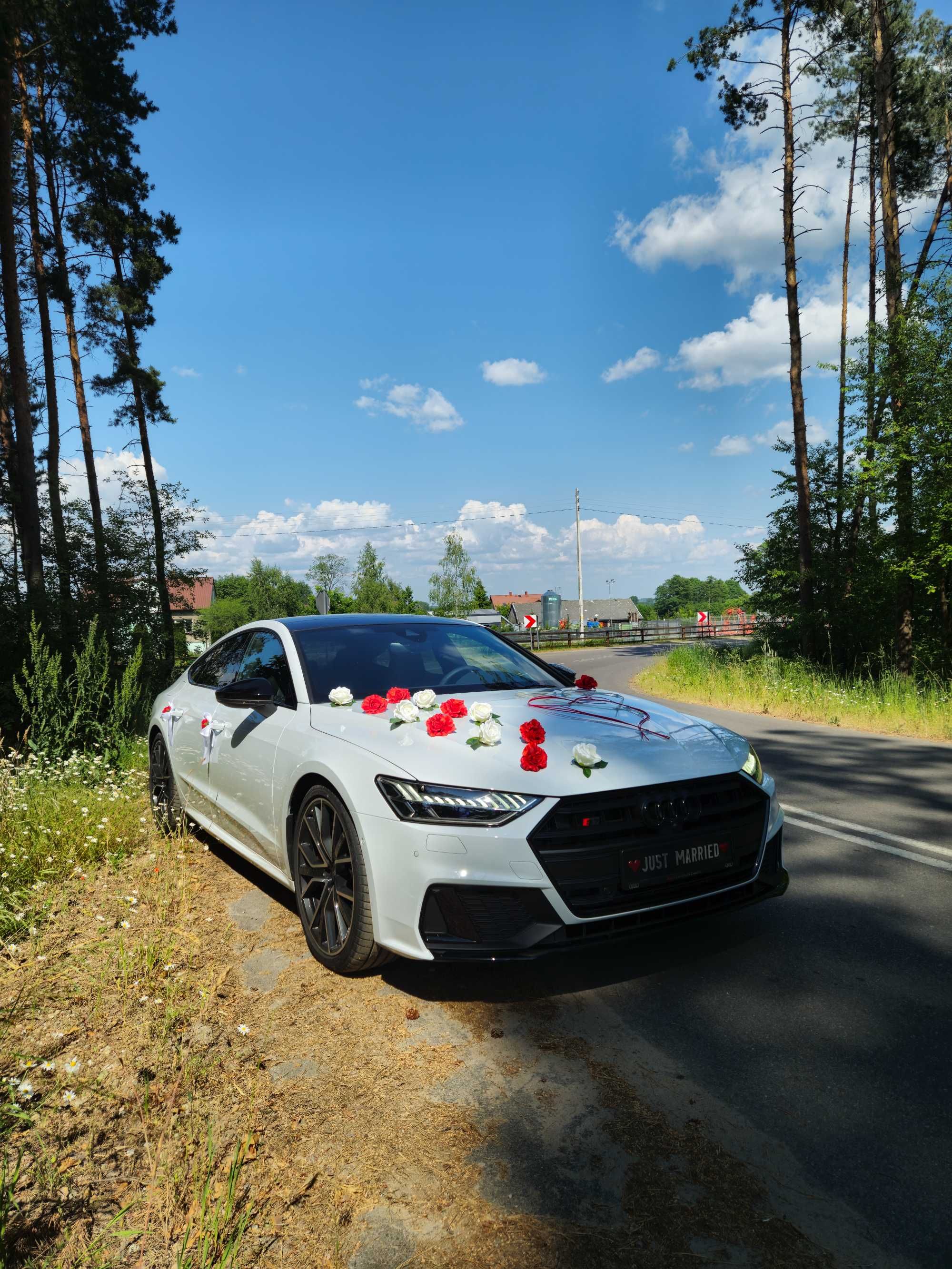 Auto Samochód do ślubu na wesele Audi S7 białe - LOVE MR&MRS DRINK BAR