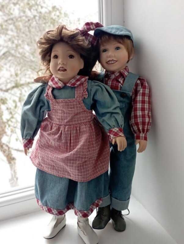Фарфоровая кукла лялька братик і сестричка пара зубки 1985р 60см ГДР