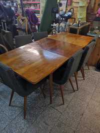 Stół rozkładany i 6 krzeseł z PRL-u