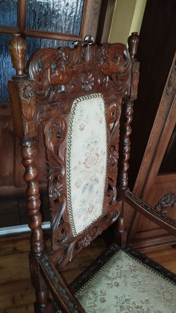 Rewelacyjny fotel tron antyk duży solidny dębowy