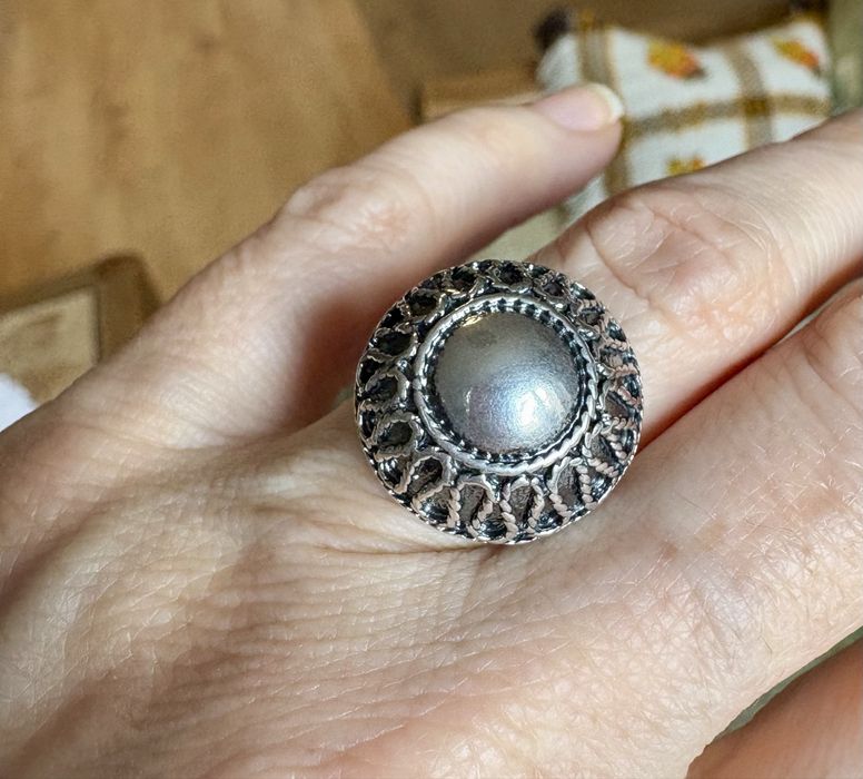 Stare srebro PRL stary srebrny pierścionek Warmet ? kopułka  vintage